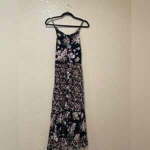 Black and White floral Spaghetti Strap Maxi Sundress